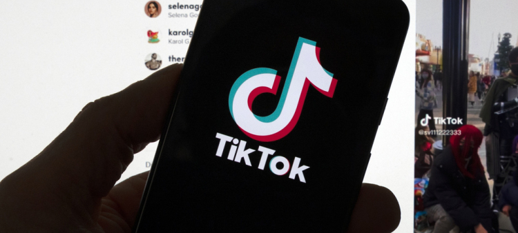 El logotipo de TikTok se ve en un teléfono móvil frente a una pantalla de computadora que muestra la pantalla de inicio de TikTok, el sábado 18 de marzo de 2023, en Boston.