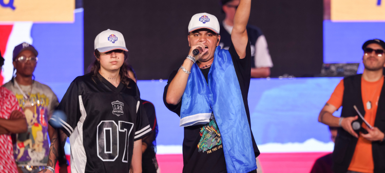 Androide junto a Eros EQ, primer y segundo luga de Red Bull Batalla Centroamérica respectivamente, el sábado 7 de marzo de 2026, en Santo Domingo.