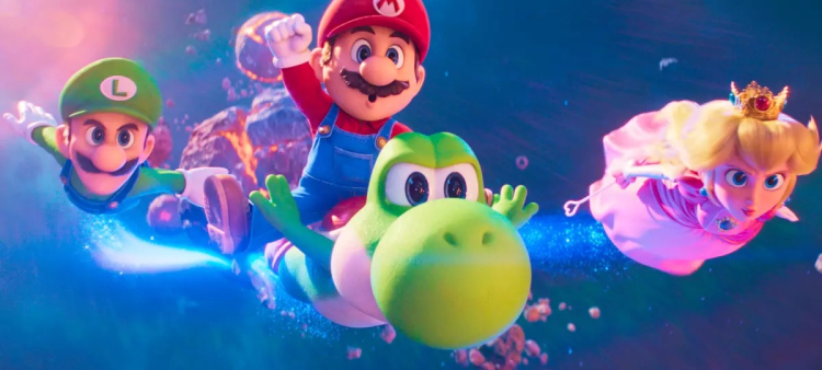 Esta imagen, difundida por Universal Pictures, muestra, de izquierda a derecha, a Luigi, con la voz de Charlie Day, Mario, con la voz de Chris Pratt, Yoshi, con la voz de Donald Glover, y la Princesa Peach, con la voz de Anya Taylor-Joy, en una escena de “The Super Mario Galaxy Movie”.