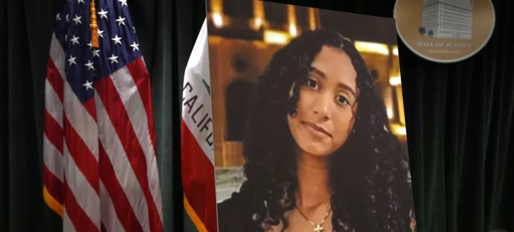 Una foto de Celeste Rivas Hernández se exhibe el lunes 20 de abril de 2026 en Los Ángeles, durante una conferencia de prensa sobre el caso del cantante D4vd, quien fue acusado bajo sospecha de asesinar a la menor de 14 años, cuyo cuerpo desmembrado fue encontrado en su automóvil.