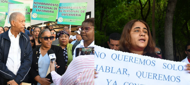 protesta de enfermeras y no videntes frente al Palacio Nacional.