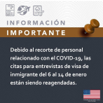 Embajada de EEUU: Las citas de visa de inmigrantes del 6 al 14 están siendo reagendadas