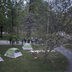 Falsos cadáveres en protesta propalestina en la Universidad de Michigan