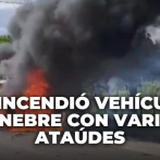 Se incendió vehículo fúnebre con varios ataúdes en Santiago Rodríguez