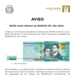 Banco Central anuncia la circulación de los billetes RD$500 del año 2024