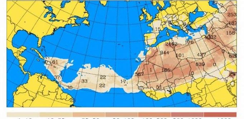 Concentración de Polvo del Sahara sobre el país. Fotografía tomada de la cuenta de Twitter del meteorólogo Miguel Campusano.