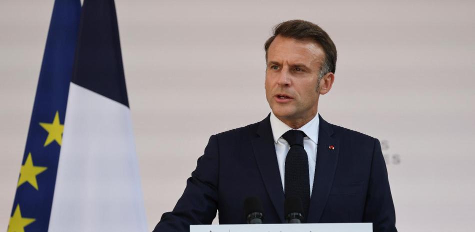 El presidente francés Emmanuel Macron en un discurso a jefes militares en el Hotel le Brienne ayer en París.