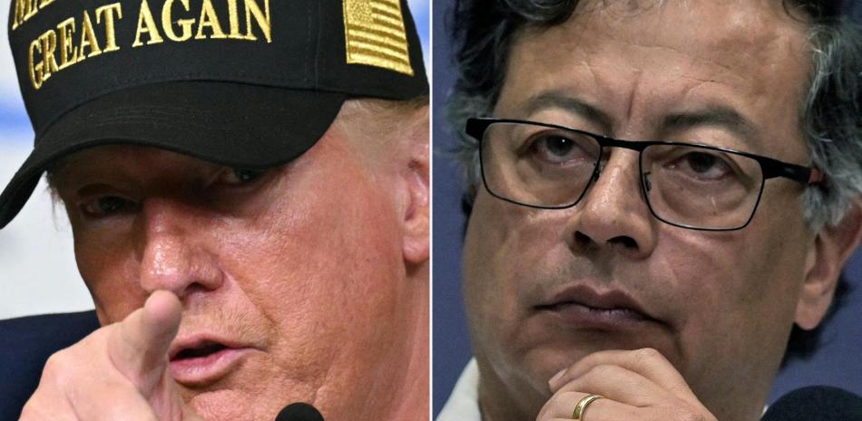 (ARCHIVOS) (COMBO) Esta combinación de imágenes, creada el 26 de enero de 2025, muestra al presidente estadounidense Donald Trump en Pacific Palisades, un barrio de Los Ángeles, California, el 24 de enero de 2025, y al presidente colombiano Gustavo Petro en Cali, Colombia, el 9 de septiembre de 2023