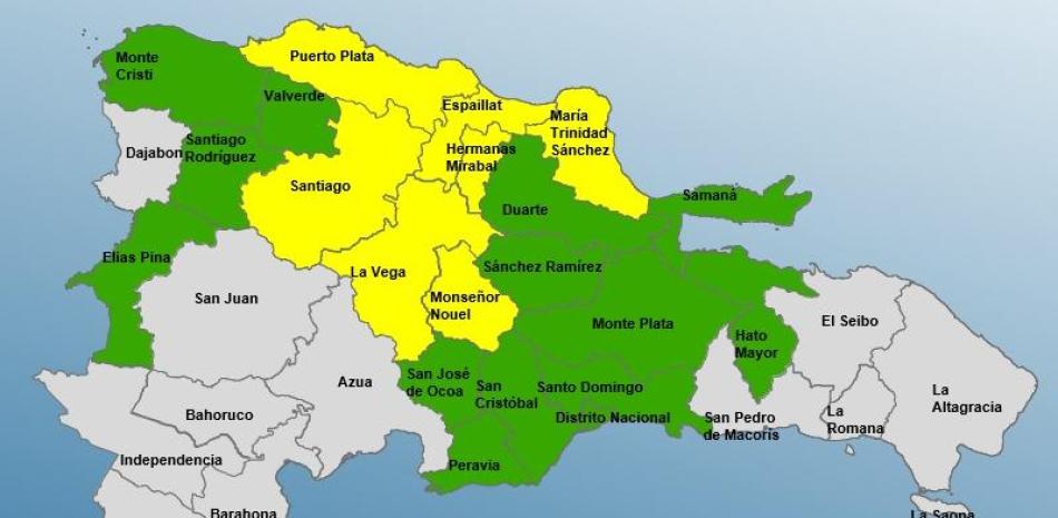 Así está el mapa con los niveles de alerta por lluvias