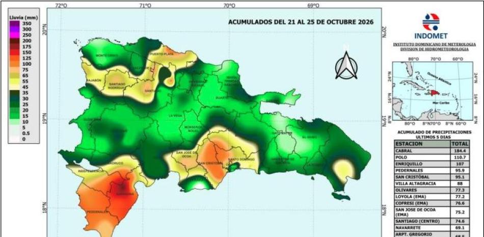 Mapa hidrometeológico de los últimos cinco días