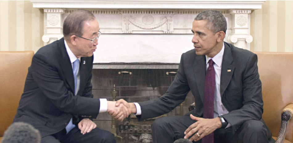 Encuentro. El presidente Barack Obama, durante la reunión con el secretario general de la ONU, Ban Ki-moon, ayer en la Casa Blanca.