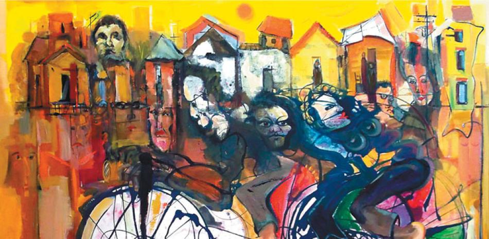 Obra. “Composición social” (2013); acrílico sobre tela (50x60), una de las obras que Willy Pérez exhibirá en la feria ArtExpo 2016.