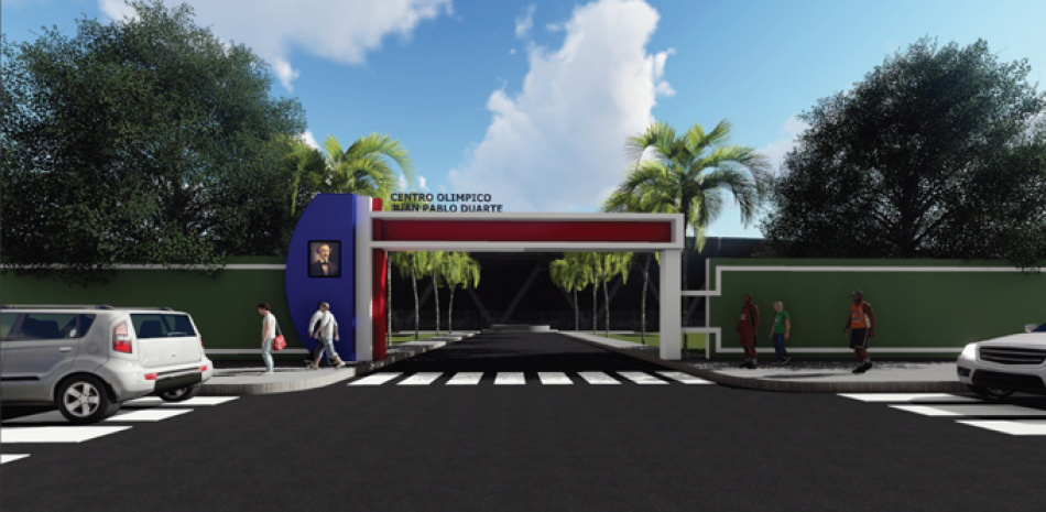 Propuesta. Una muestra de lo que podría ser la entrada al centro olímpico Juan Pablo Duarte, una propuesta de los ingenieros Pedro Almonte y Pedro Pablo Díaz, para hacer más atractivo el acceso al complejo deportivo.