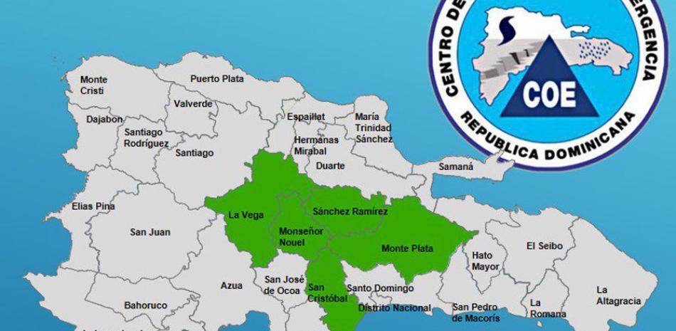 Las provincias en alerta son San Cristóbal, Sánchez Ramírez, La Vega, Monseñor Nouel y Monte Plata.