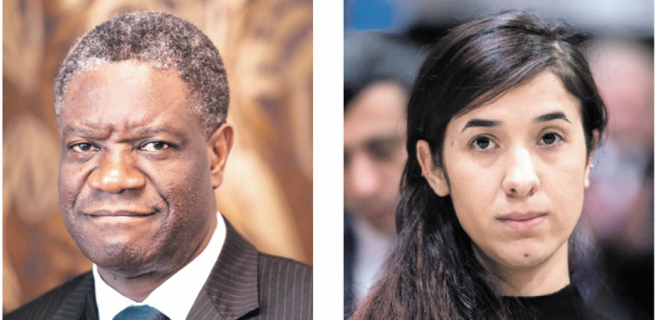 Reconocidos. Denis Mukwege (izquierda) fundó un hospital donde asiste a víctimas de violaciones en grupo. Nadia Murad (derecha) fue víctima de violación y otros abusos por parte de miembros del grupo Estado Islámico.