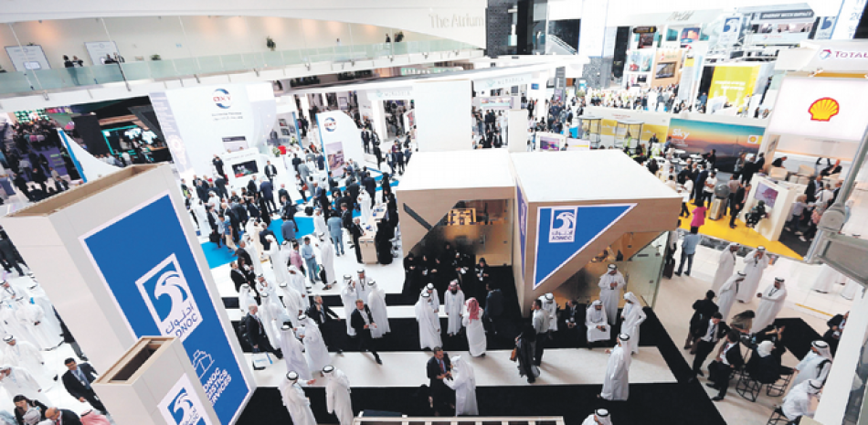 Acto. Vista general de la exposición de la Conferencia y Exposición Internacional de Petróleo de Abu Dabi, Emiratos Árabes Unidos, ayer.