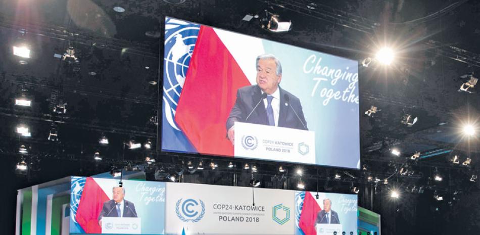 Ceremonia. El secretario general de la ONU, António Guterres, pronuncia su discurso durante la ceremonia inaugural de la Cumbre del Clima (COP24) que se celebra en Katowice, ayer.