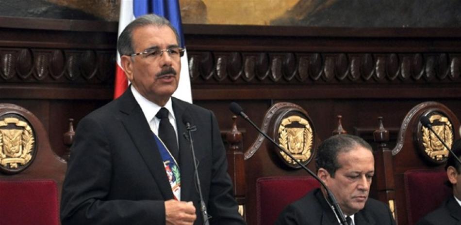 El presidente Danilo Medina en su primera rendición de cuentas, en el año 2013, a meses de haber asumido el poder. Fotografía de archivo. Listín Diario.