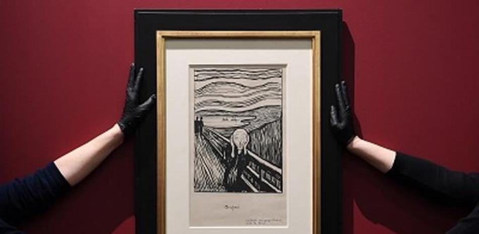 Vista de la litografía "El Grito", del artista noruego Edvard Munch, durante la presentación de una instalación en el Museo Británico de Londres (Reino Unido). Foto: EFE