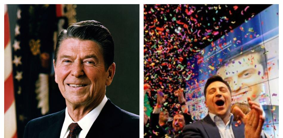 Ronald Reagan y Volodimir Zelenski.