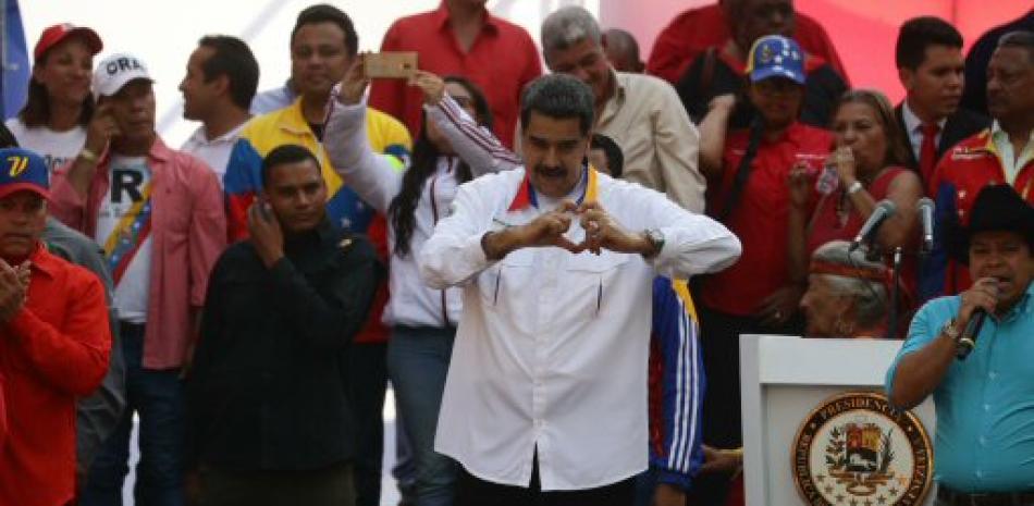 El presidente de Venezuela, Nicolás Maduro participa en la celebración del primer aniversario de las elecciones de Venezuela. Foto AP.