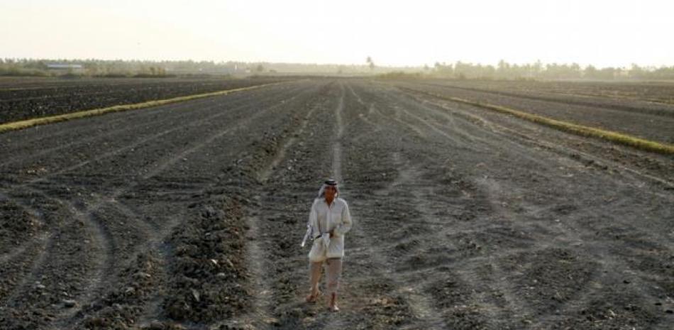 Un granjero iraquí en un campo afectado por la sequía, en el centro de Irak,  (AFP/AFP/Archivos)