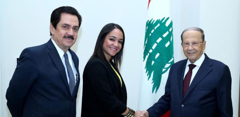 Los diputados Tony y Faride Raful en audiencia con el presidente de El Líbano, Michel Aoun.