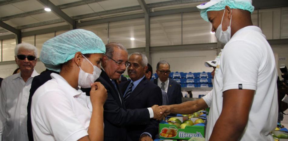 El presidente Danilo Medina observa el trabajo en la planta empacadora. JOSÉ DICÉN