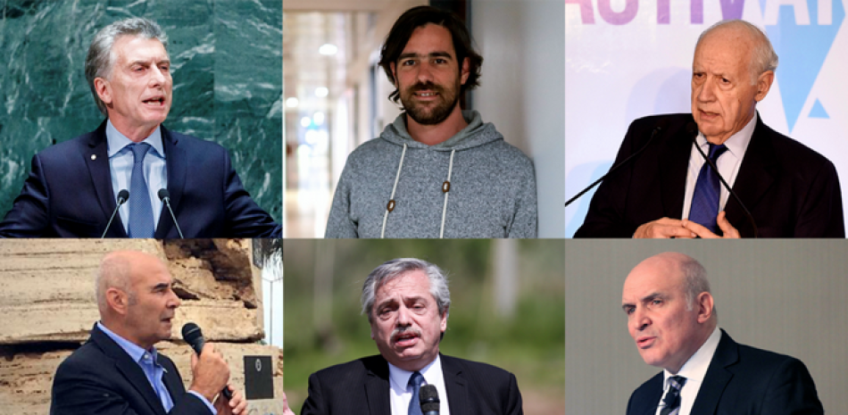 Alberto Fernández, Mauricio Macri, Roberto Lavagna, Nicolás del Caño, Juan José Gómez Centurón y José Luis Espert son los seis candidatos. France 24 (EFE / Reuters)
