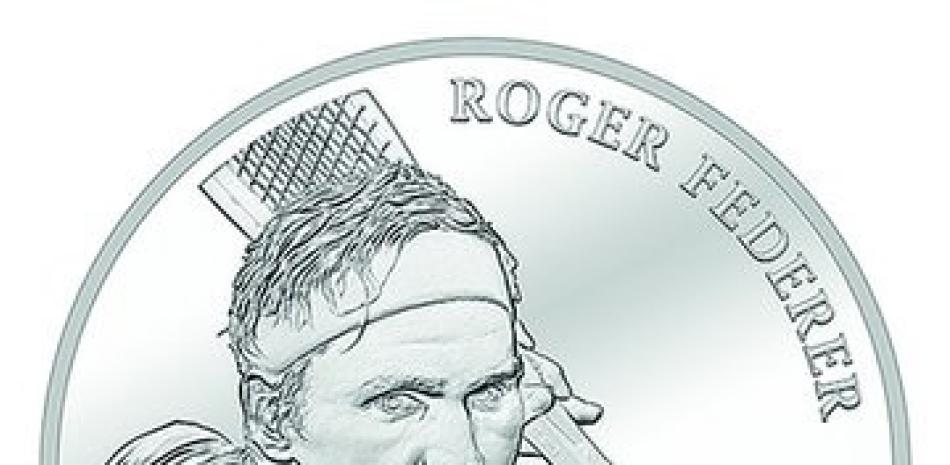 Foto de la moneda suiza que lleva la figura de Roger Federer.