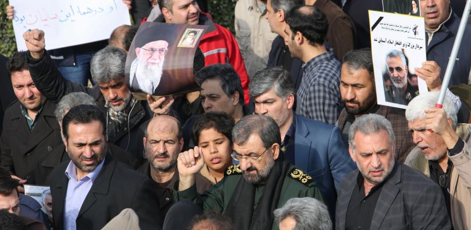 Manifestación contra los crímenes estadounidenses tras el asesinato del mayor general de la Guardia Revolucionaria iraní Qasem Soleimani en un ataque estadounidense. Foto AFP