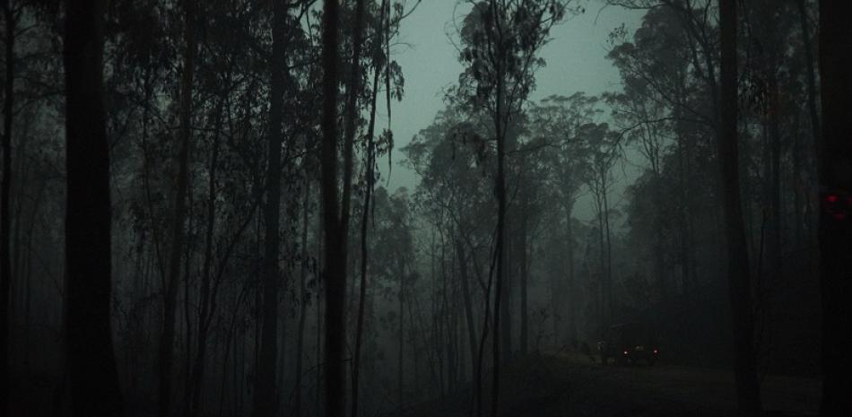 Jason Nicholson conduce a través de un paisaje incendiado en la carretera a Waterholes, Victoria, Australia, el 6 de enero de 2020. (Christina Simons/The New York Times)