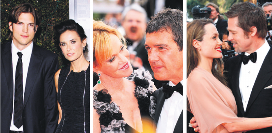 En las imágenes, Ashton Kutcher y Demi Moore; Melanie Griffin y Antonio Banderas;
Angelina Jolie y Brad Pitt.