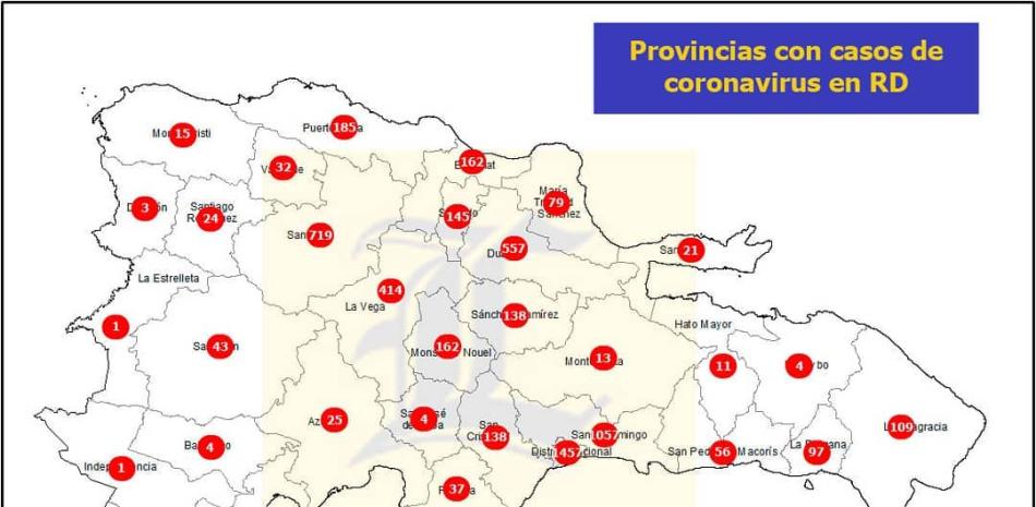 Mapa de los casos en cada provincia. / Listín