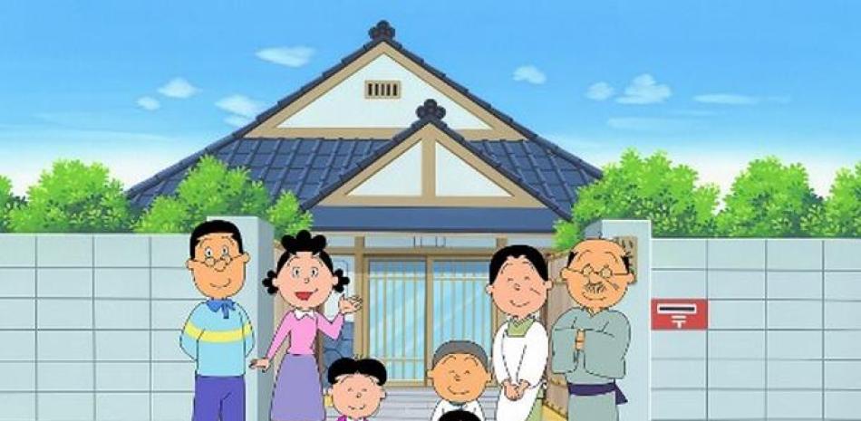 Este folleto del Museo de Arte Hasagawa Michiko en Tokio muestra una imagen de la serie de dibujos animados de televisión "Sazae-san", con el personaje de Sazae-san (2do a la izquierda) y su familia frente a su casa. Fuente: AFP.