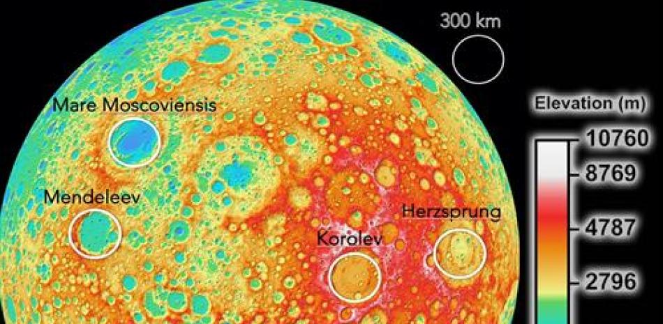 Mapa de elevación de la superficie lunar - LROC/NASA