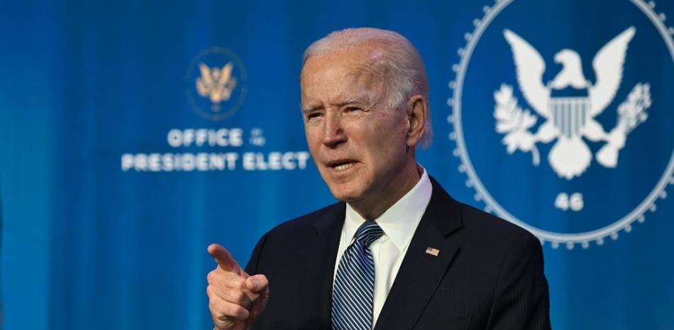 El presidente electo de los Estados Unidos, Joe Biden, habla en el teatro The Queen en Wilmington, Delaware, el 7 de enero de 2021