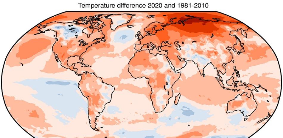 Anomalía de temperatura en 2020 respecto al promedio 1980-20 10 - ©Copernicus Climate Change Service/Ecmwf