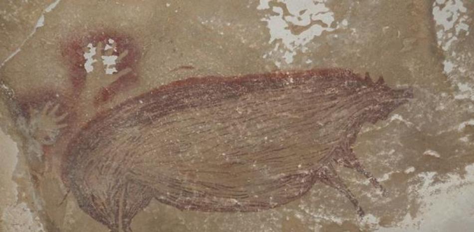 Pintura rupestre de 45.500 años en Indonesia. © Universidad De Griffith