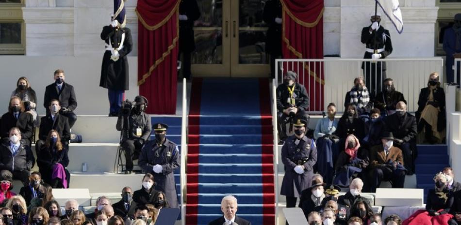 El presidente de Estados Unidos, Joe Biden, habla durante su acto de juramentación, en el Capitolio, Washington, el 20 de enero de 2021. (AP Foto/Patrick Semansky, Pool)