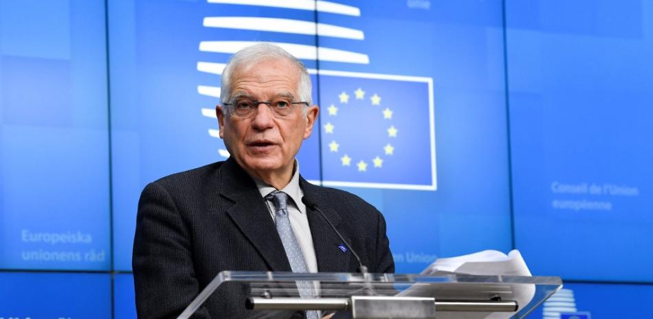 Unión Europea para Asuntos Exteriores y Política de Seguridad Josep Borrell habla durante la rueda de prensa tras una reunión con los Ministros de Asuntos Exteriores de la UE en la sede de la UE, en Bruselas, el 25 de enero de 2021. JOHN THYS / POOL / AFP