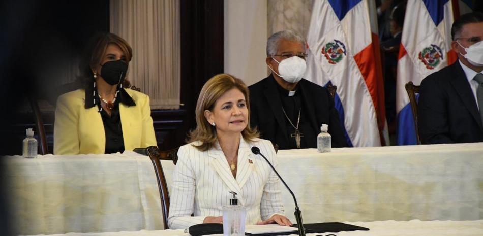 Vicepresidenta de la República, Raquel Peña, durante la presentación del Plan Nacional de Vacunación "Vacúnate RD".