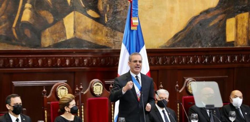 El presidente Luis Abinader durante su presentación ante la Asamblea Nacional, esta mañana.