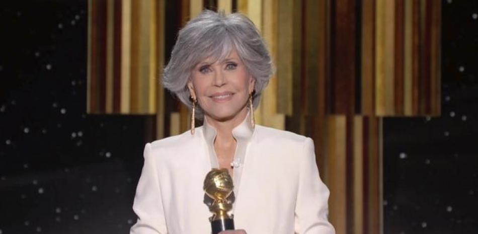 Jane Fonda, de 83 años, en foto del 28 de febrero 2021, al aceptar el premio Cecil B. en los Globos de Oro. (Foto: NBC vía AP).
