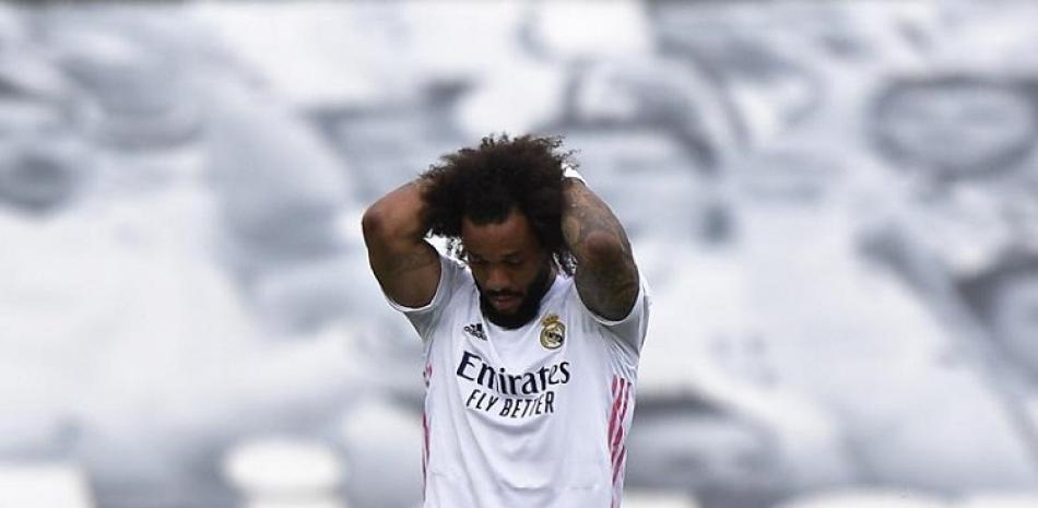 Marcelo, del Real Madrid, reacciona durante un momento del partido frente al Villarreal en la última jornada de la Liga de España.