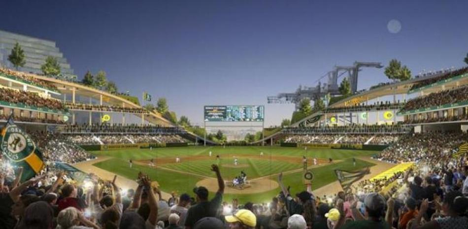 Proyecto del nuevo estadio de los Atléticos de Oakland propuesto en Howard Terminal, Oakland.