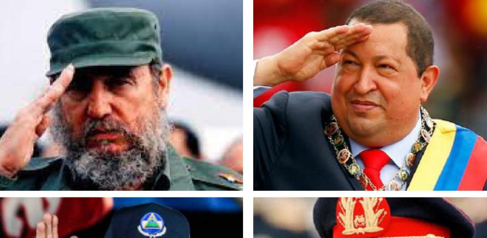 Fidel Castro, Hugo Chávez, Daniel Ortega y Augusto Pinochet.