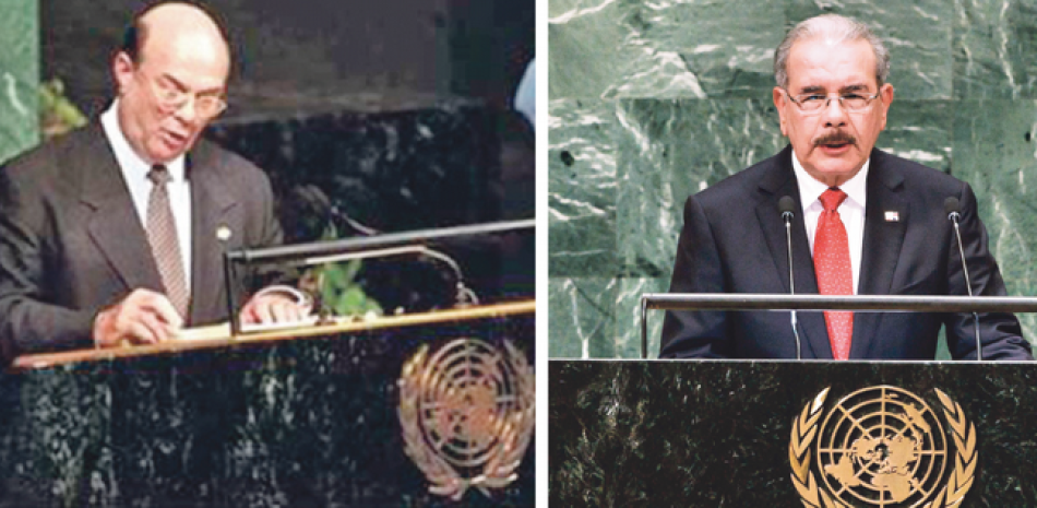 Hipólito Mejía (izquierda) y Danilo Medina (derecha) durante sus dicursos como presidentes ante la ONU, donde también abogaron por Haití.