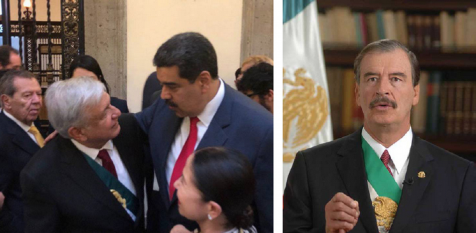 1) AMLO con Nicolás Maduro. 2) Vicente Fox.