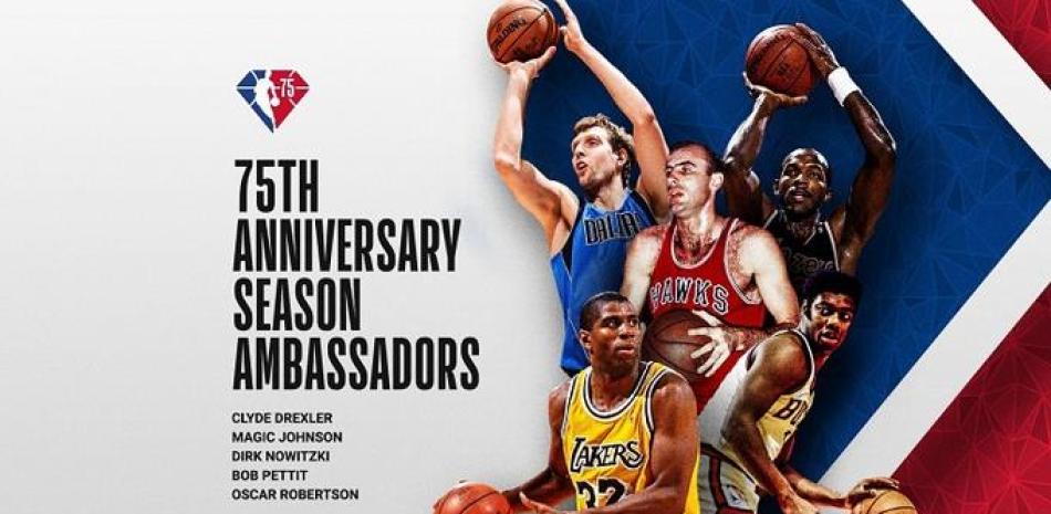 Magic Johnson, Dirk Nowitzki, Clyde Drexler, Oscar Robertson y Bob Pettit han sido nombrados embajadores de la temporada 75 de la NBA.
